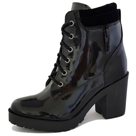 Bota coturno casual feminina salto tratorado preto verniz - Terra Do Sapato  - Coturno Feminino - Magazine Luiza