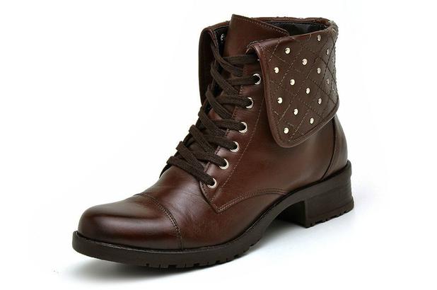 Bota Coturno Feminina Rock Cano Curto Matelassê Couro - Atron Menor preço em Bota Coturno Feminina Rock Cano Curto Matelassê Couro - Atron