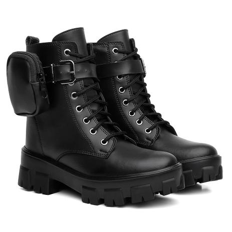 Bota Coturno Feminina Tratorada Com Bag Bolsinha - Preto - Migliorini Calçados Menor preço em Bota Coturno Feminina Tratorada Com Bag Bolsinha - Preto - Migliorini Calçados