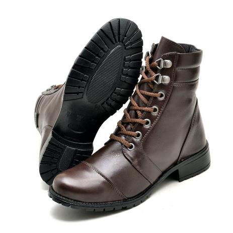 coturno de couro marrom feminino