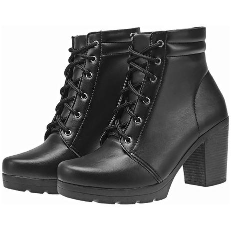 Bota Coturno Lallu Salto Grosso Moda Feminino Menor preço em Bota Coturno Lallu Salto Grosso Moda Feminino