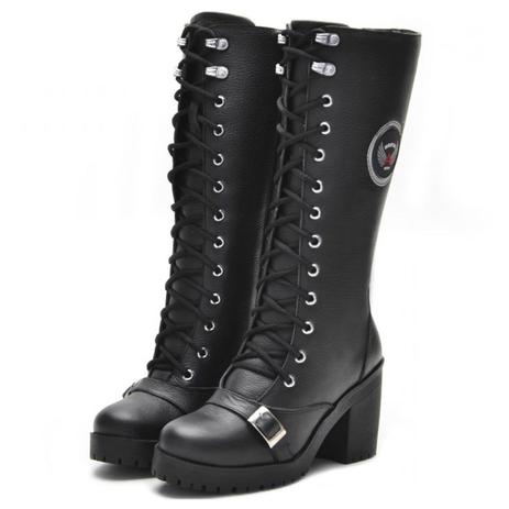 Bota Coturno Motociclista Feminina Detalhes Frontais Couro - Atron Menor preço em Bota Coturno Motociclista Feminina Detalhes Frontais Couro - Atron