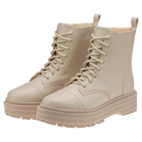 Bota Coturno Off White Plataforma Blogueira Tratorada - LAZZLU Menor preço em Bota Coturno Off White Plataforma Blogueira Tratorada - LAZZLU