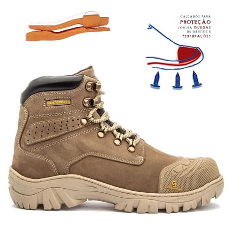 Menor preço em Bota Coturno Seguranca Anti perfuro Bico PVC em Couro Creme - Under Sports