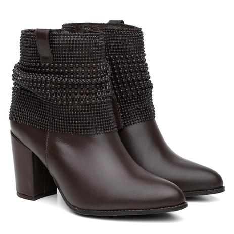 Bota Couro Malha Metal Black Lisa Bico Fino Cano Curto Salto - Valentina K  - Outros Moda e Acessórios - Magazine Luiza