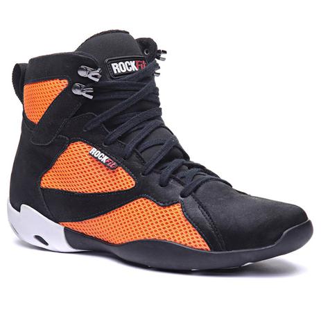 Bota de Treino Feminina Rock Fit Stiff em Couro Preto e Laranja Menor preço em Bota de Treino Feminina Rock Fit Stiff em Couro Preto e Laranja