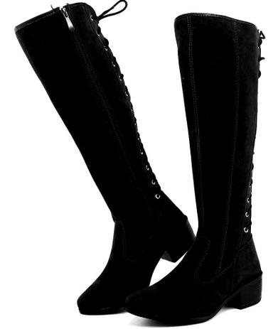 bota preta cano longo feminina