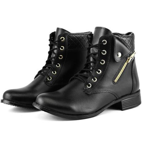 Bota Feminina Cano Curto Preta Salto Baixo Com Cadarço - Sapatofranca - Bota Feminina - Magazine Luiza