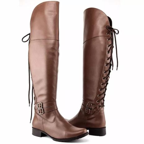 Bota Feminina Over The Knee Cano De Amarrar Whisky - Sapatofranca Menor preço em Bota Feminina Over The Knee Cano De Amarrar Whisky - Sapatofranca