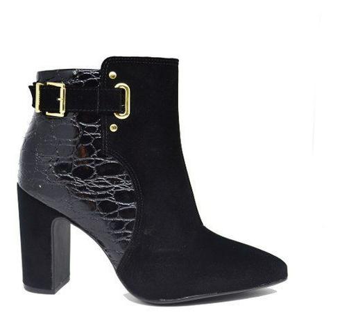 Bota feminino vizzano salto fino preto 3049233 - R$ 249.99, cor Preto  (estilo coturno, bico fino, com cadarço, salto bloco, em camurça) #97686,  compre agora | Shafa