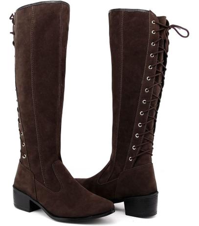 Bota Feminina Zíper Cano Longo Salto Baixo Camurça Marrom - Dl Shoes - Bota Feminina - Magazine Luiza