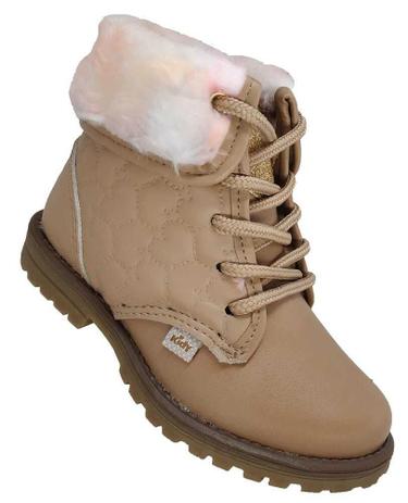 Bota Infantil Tratorada Menina Fashion Oncinha Veludo Caramelo