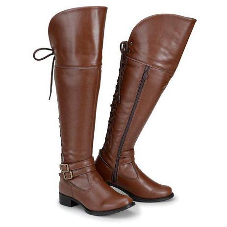 Bota Montaria Feminina Over Hype em Sintetico Cano Alto Amarrar Zíper Country - 4008 Caramelo Menor preço em Bota Montaria Feminina Over Hype em Sintetico Cano Alto Amarrar Zíper Country - 4008 Caramelo