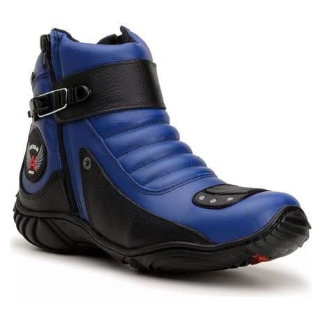 Bota Motociclista Cano Curto Azul e Preto em Couro 304 - Atron Shoes Menor preço em Bota Motociclista Cano Curto Azul e Preto em Couro 304 - Atron Shoes