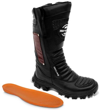Bota Motociclista Shutt Anatômica Coturno Cano Alto Com Ziper e Porta Canivete em Couro Preto Menor preço em Bota Motociclista Shutt Anatômica Coturno Cano Alto Com Ziper e Porta Canivete em Couro Preto
