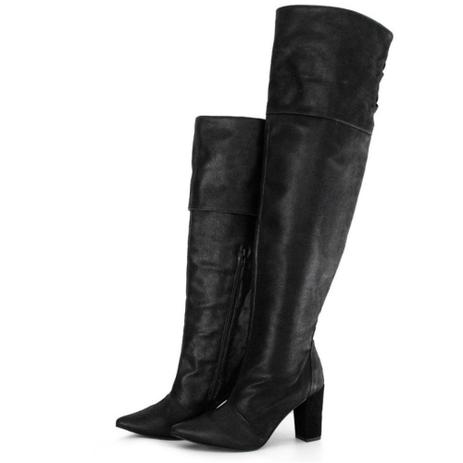 Bota Over Feminina Salto Alto e Grosso 1822 Nobucado Preto - Flor da Pele Menor preço em Bota Over Feminina Salto Alto e Grosso 1822 Nobucado Preto - Flor da Pele