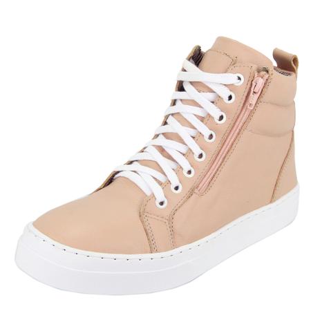 Bota Sneaker Feminina Couro Treino Cano Médio Selten Nude Menor preço em Bota Sneaker Feminina Couro Treino Cano Médio Selten Nude