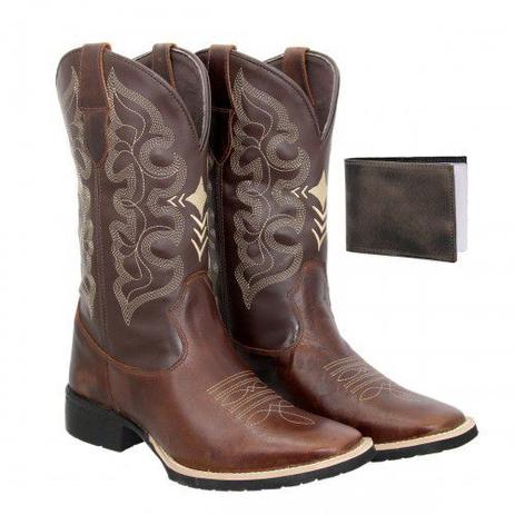 Bota Texana Country Masculina Texas Gold Cruzeta de Couro + Carteira - Bota Masculina - Magazine Luiza
