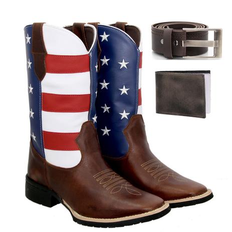 Bota Texana Country Masculina Texas Gold EUA de Couro + Carteira + Cinto - Bota Masculina - Magazine Luiza