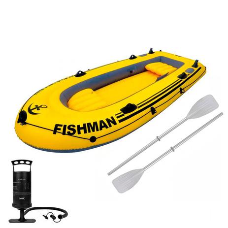 Bote Inflavel Fishman para 3 a 4 Pessoas com Remo e Inflador Ate 340kg Mor Menor preço em Bote Inflavel Fishman para 3 a 4 Pessoas com Remo e Inflador Ate 340kg Mor