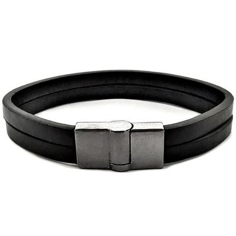Bracelete De Couro Masculino Preto - Gafeno acessórios Menor preço em Bracelete De Couro Masculino Preto - Gafeno acessórios