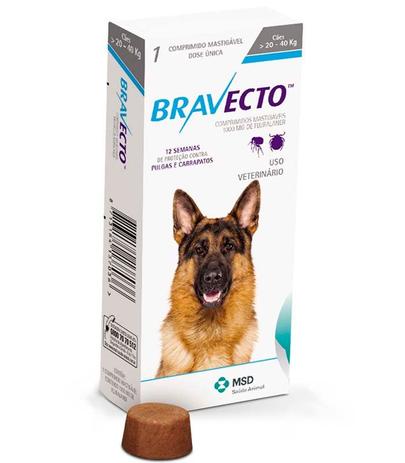 Bravecto Cães 20 a 40kg 1000mg MSD Antipulgas e Carrapatos - Braveco Menor preço em Bravecto Cães 20 a 40kg 1000mg MSD Antipulgas e Carrapatos - Braveco