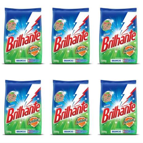 Brilhante Antibacteriano Detergente Em Pó 500g (Kit C/06) Menor preço em Brilhante Antibacteriano Detergente Em Pó 500g (Kit C/06)