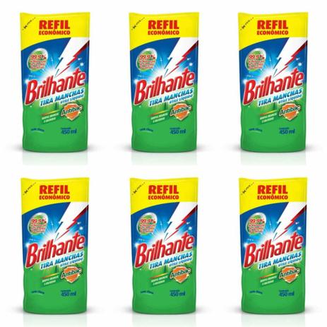Brilhante Antibacteriano Tira Manchas 450ml (Kit C/06) Menor preço em Brilhante Antibacteriano Tira Manchas 450ml (Kit C/06)
