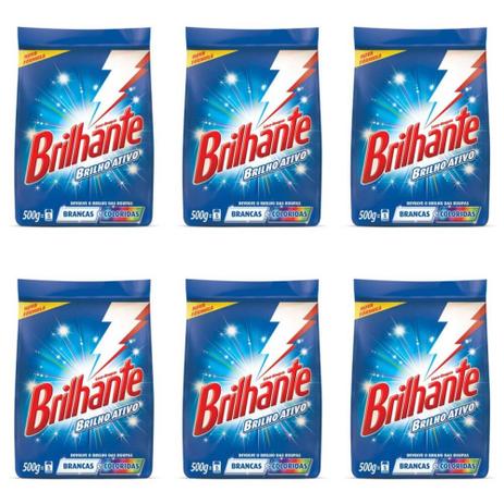 Brilhante Multi Tecidos Detergente Em Pó 500g (Kit C/06) Menor preço em Brilhante Multi Tecidos Detergente Em Pó 500g (Kit C/06)