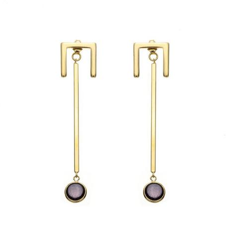 Brinco 2x1 Longo Pedra Vidro Lilás Banhado Ouro 18k - Kelly guimarães Menor preço em Brinco 2x1 Longo Pedra Vidro Lilás Banhado Ouro 18k - Kelly guimarães