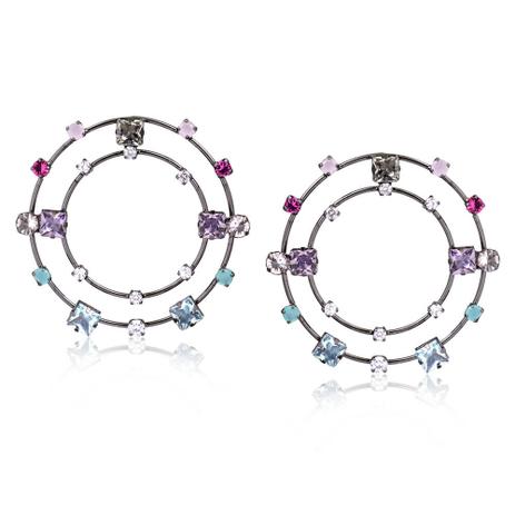 Brinco argola frontal com dois círculos e pedras azul, lilás e rosa folheado em ródio negro - 2180000000099 - Francisca joias contemporâneas Menor preço em Brinco argola frontal com dois círculos e pedras azul, lilás e rosa folheado em ródio negro - 2180000000099 - Francisca joias contemporâneas