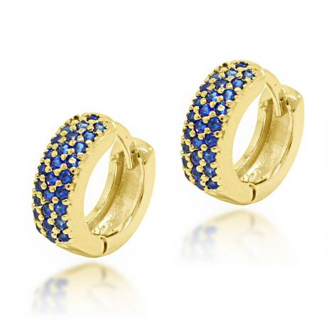 Brinco Argola Pequena Cravejada Azul/Preto Folheado Ouro 18k - Lunozê Menor preço em Brinco Argola Pequena Cravejada Azul/Preto Folheado Ouro 18k - Lunozê