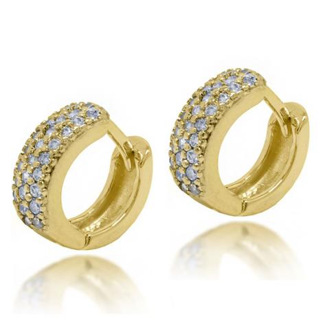 Brinco Argola Pequena Cravejada Folheado a Ouro 18k - Lunozê Menor preço em Brinco Argola Pequena Cravejada Folheado a Ouro 18k - Lunozê