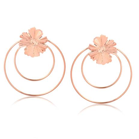 Brinco de argola frontal detalhado com flor folheado em ouro rosé - 2181000001719 - Francisca joias contemporâneas é boa?