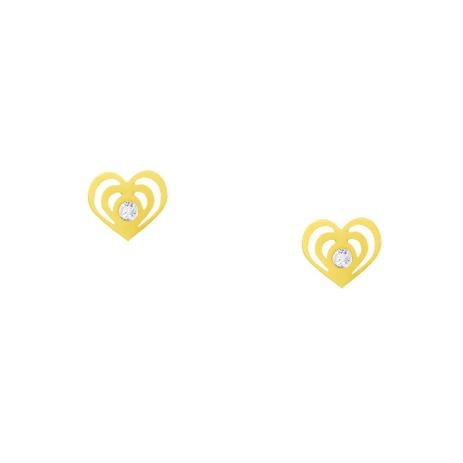 Brinco de Ouro 18k 2 Corações Vazados com Zircônia br20682 - Joiasgold Menor preço em Brinco de Ouro 18k 2 Corações Vazados com Zircônia br20682 - Joiasgold