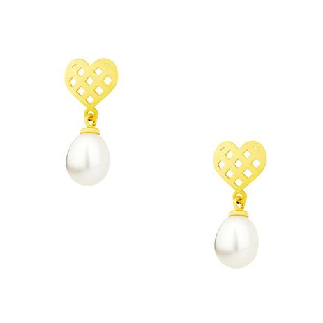 Brinco de Ouro 18k Coração com Pérola Pendurada br20683 - Joiasgold Menor preço em Brinco de Ouro 18k Coração com Pérola Pendurada br20683 - Joiasgold