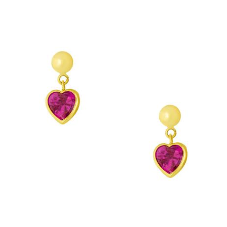 Brinco de Ouro 18k Coração Zircônia Vermelha Pendurado br08364 - Joiasgold Menor preço em Brinco de Ouro 18k Coração Zircônia Vermelha Pendurado br08364 - Joiasgold