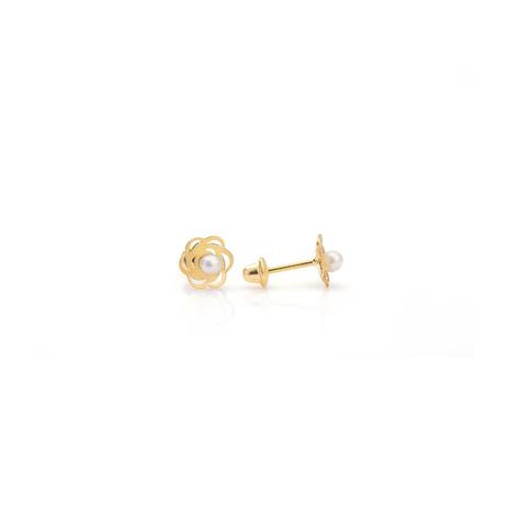 Brinco de Ouro 18k Flor com Pérolas br22387 - Joiasgold Menor preço em Brinco de Ouro 18k Flor com Pérolas br22387 - Joiasgold