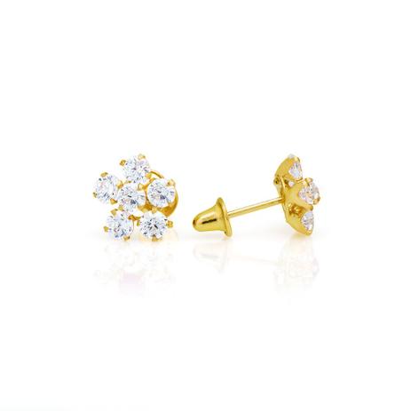 Brinco de Ouro 18k Flor com Zircônias Brancas br21584 - Joiasgold Menor preço em Brinco de Ouro 18k Flor com Zircônias Brancas br21584 - Joiasgold