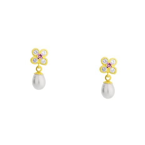 Brinco de Ouro 18k Flor Zircônias Pérola Pendurado br19223 - Joiasgold é boa?