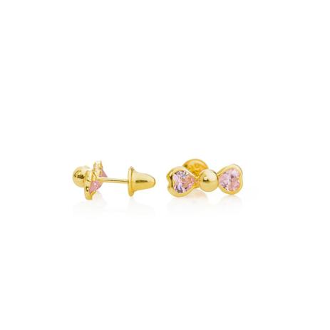 Brinco de Ouro 18k Laço Zircônia Rosa e Bola Lisa br22575 - Joiasgold Menor preço em Brinco de Ouro 18k Laço Zircônia Rosa e Bola Lisa br22575 - Joiasgold