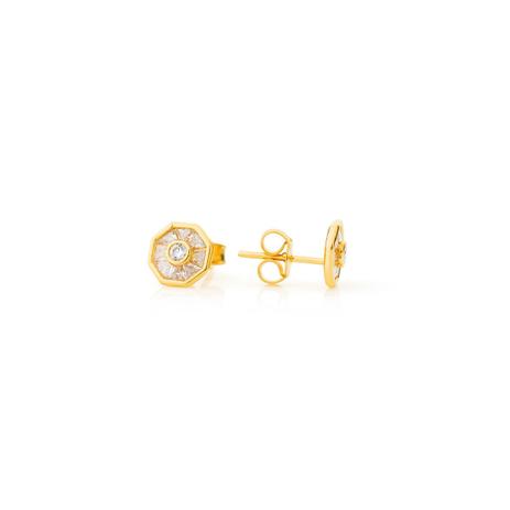 Brinco de Ouro 18k Pizza Modelo Hexagonal com Zircônia br21883 - Joiasgold Menor preço em Brinco de Ouro 18k Pizza Modelo Hexagonal com Zircônia br21883 - Joiasgold