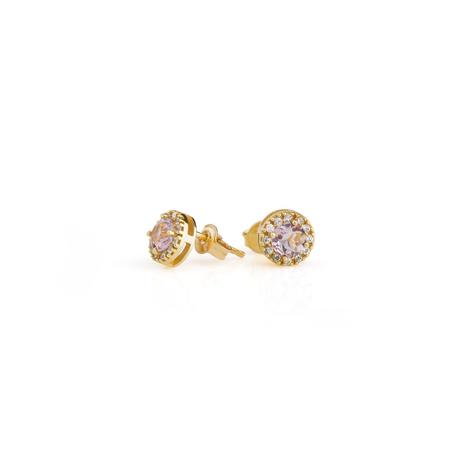 Brinco de Ouro 18k Redondo com Zircônia Lilás e Branca br20153 - Joiasgold Menor preço em Brinco de Ouro 18k Redondo com Zircônia Lilás e Branca br20153 - Joiasgold