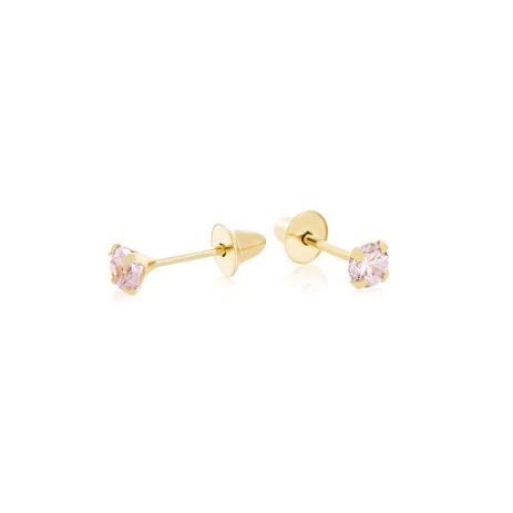 Brinco de Ouro 18k Zirconia de 2,5mm Rosa Infantil br19352 - Joiasgold Menor preço em Brinco de Ouro 18k Zirconia de 2,5mm Rosa Infantil br19352 - Joiasgold