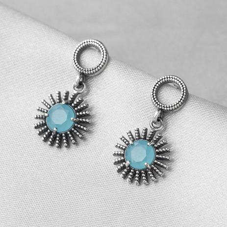 Brinco de Prata Balanço com Zircônia Milk Água Marinha Azul Redondo - Prata fina Menor preço em Brinco de Prata Balanço com Zircônia Milk Água Marinha Azul Redondo - Prata fina