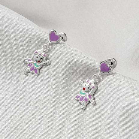 Brinco de Prata Infantil Menina com Detalhe Lilás - Prata fina Menor preço em Brinco de Prata Infantil Menina com Detalhe Lilás - Prata fina
