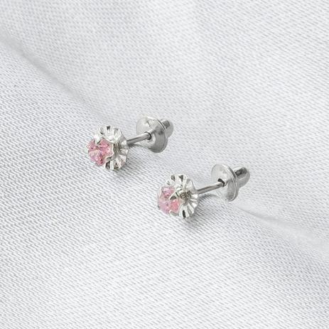 Brinco de Prata Infantil Zircônia Rosa - Prata fina Menor preço em Brinco de Prata Infantil Zircônia Rosa - Prata fina