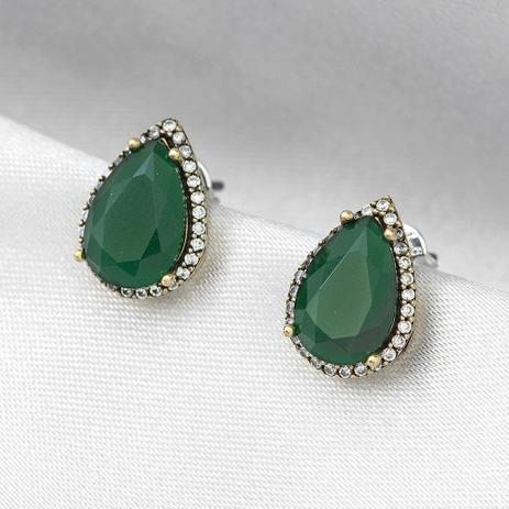 Brinco de Prata Joia Turca Top Gota com Zircônia Esmeralda e Zircônia Cristal - Prata fina Menor preço em Brinco de Prata Joia Turca Top Gota com Zircônia Esmeralda e Zircônia Cristal - Prata fina