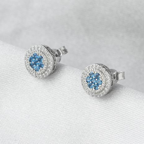 Brinco de Prata Top Redondo com Zircônia Cristal e Zircônia Topázio - Prata fina Menor preço em Brinco de Prata Top Redondo com Zircônia Cristal e Zircônia Topázio - Prata fina