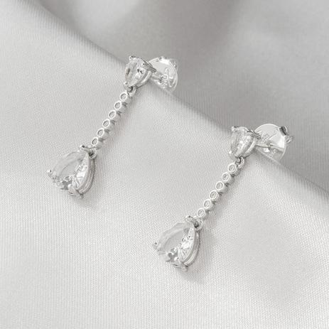 Brinco de Ródio Festa Balanço com Gota de Zircônia Cristal - Prata fina Menor preço em Brinco de Ródio Festa Balanço com Gota de Zircônia Cristal - Prata fina